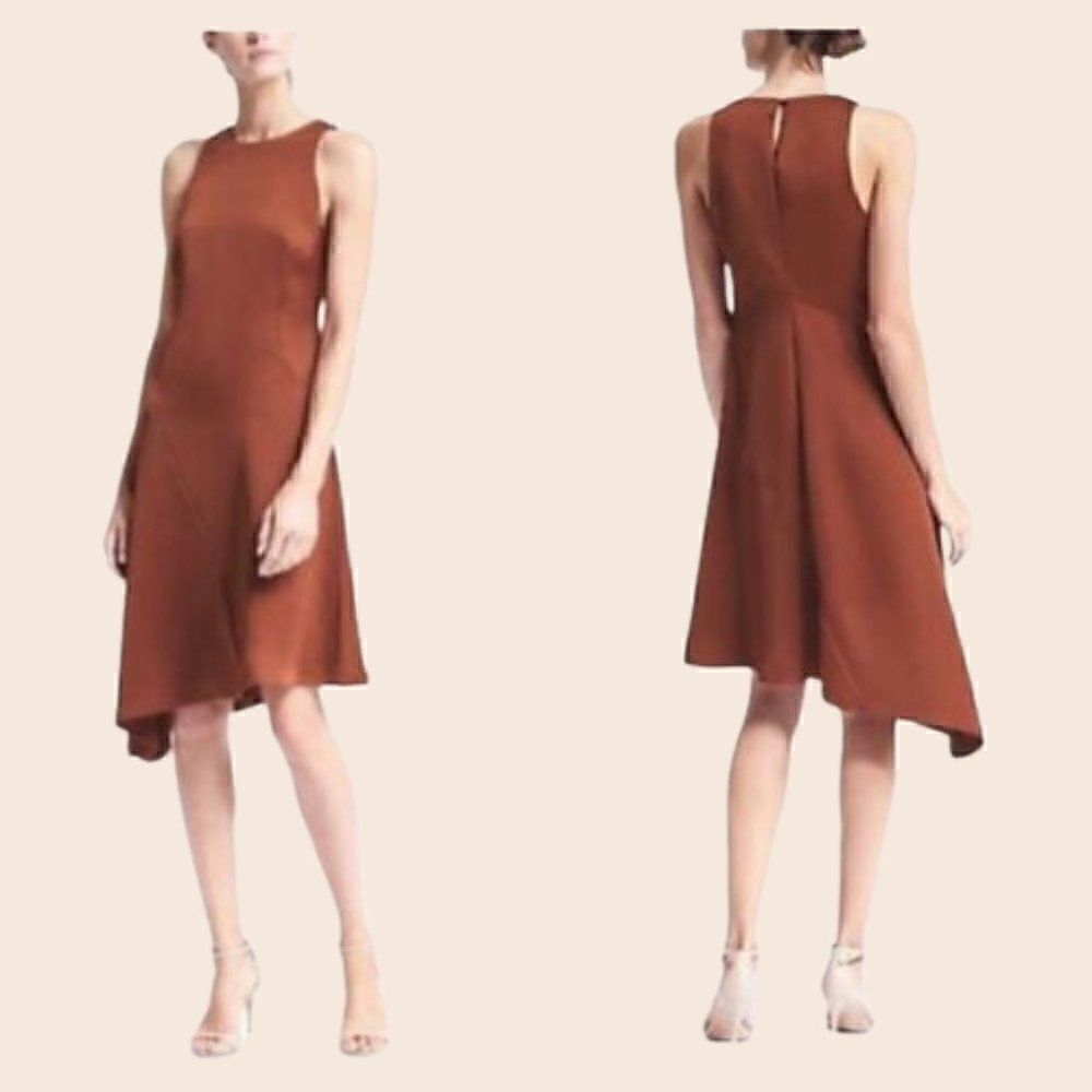 Banana Republic Bias Cut Asymmetrical Brown Rust Sleeveless Midi Dress Size 4